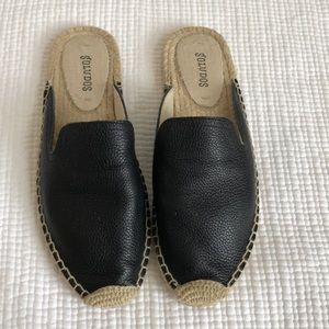 Black Soludos Leather Espadrille Slides